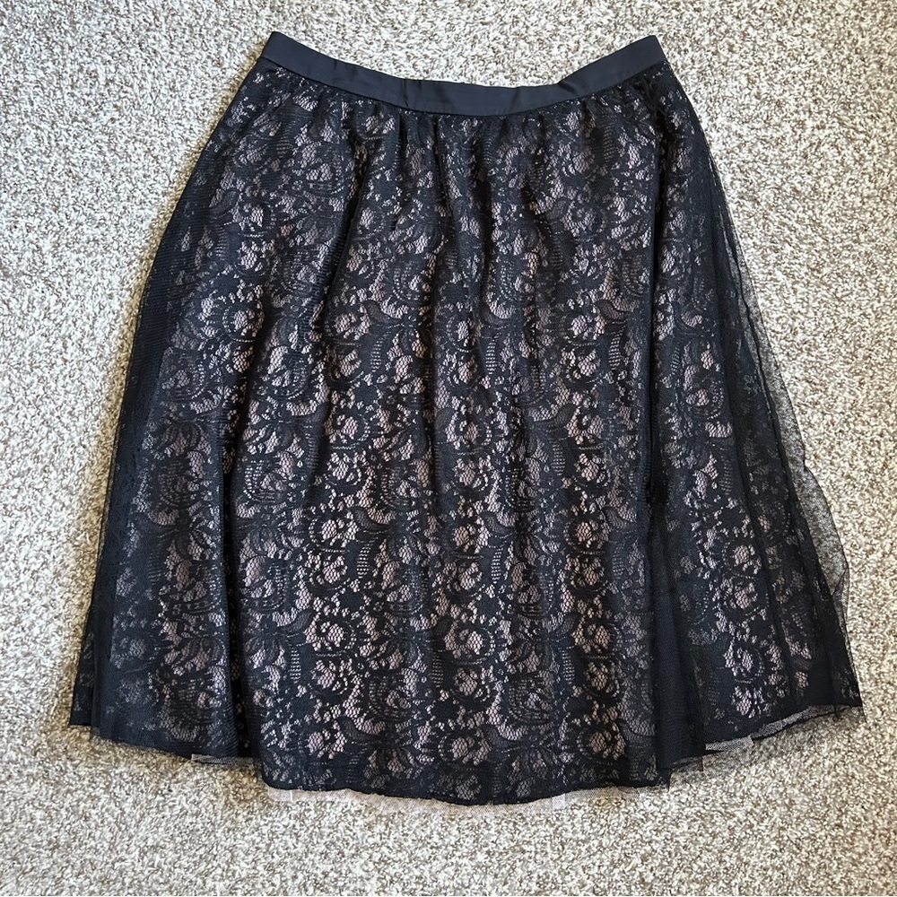 Express Black Lace Midi Skirt Formal High Mid Rise Office Neutral 10 Holiday